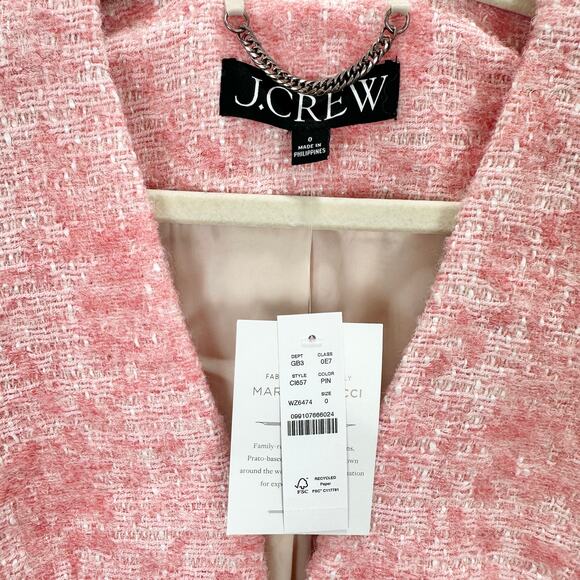 J.Crew Collarless Jacket Italian Tweed Pink Open Cropped Preppy Classic US 0 NWT - Picture 6 of 11